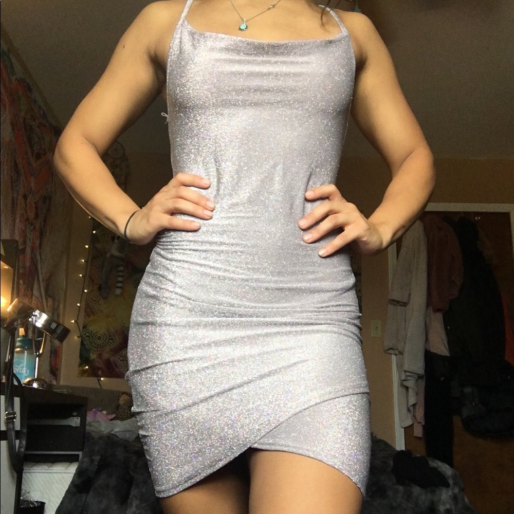 Sparkley light silver/lavender mini dress